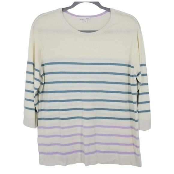 J. Jill Sweaters - 3/$25 J Jill Striped Sweater S‎ 3/4 Sleeves Cream Purple Blue Cotton Bamboo